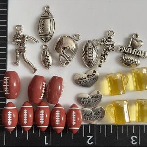 Football Balls Players Charms & Beads Lot Of 19 Crafting Bracelets  - See Pix